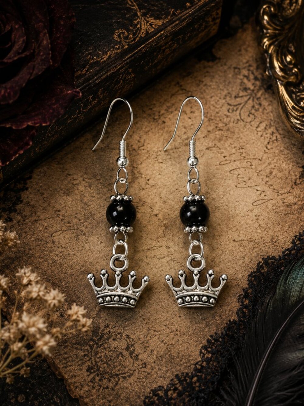 The Raven Queen™ Crown Earrings | Gothic Medieval Jewelry | 925 Sterling Silver
